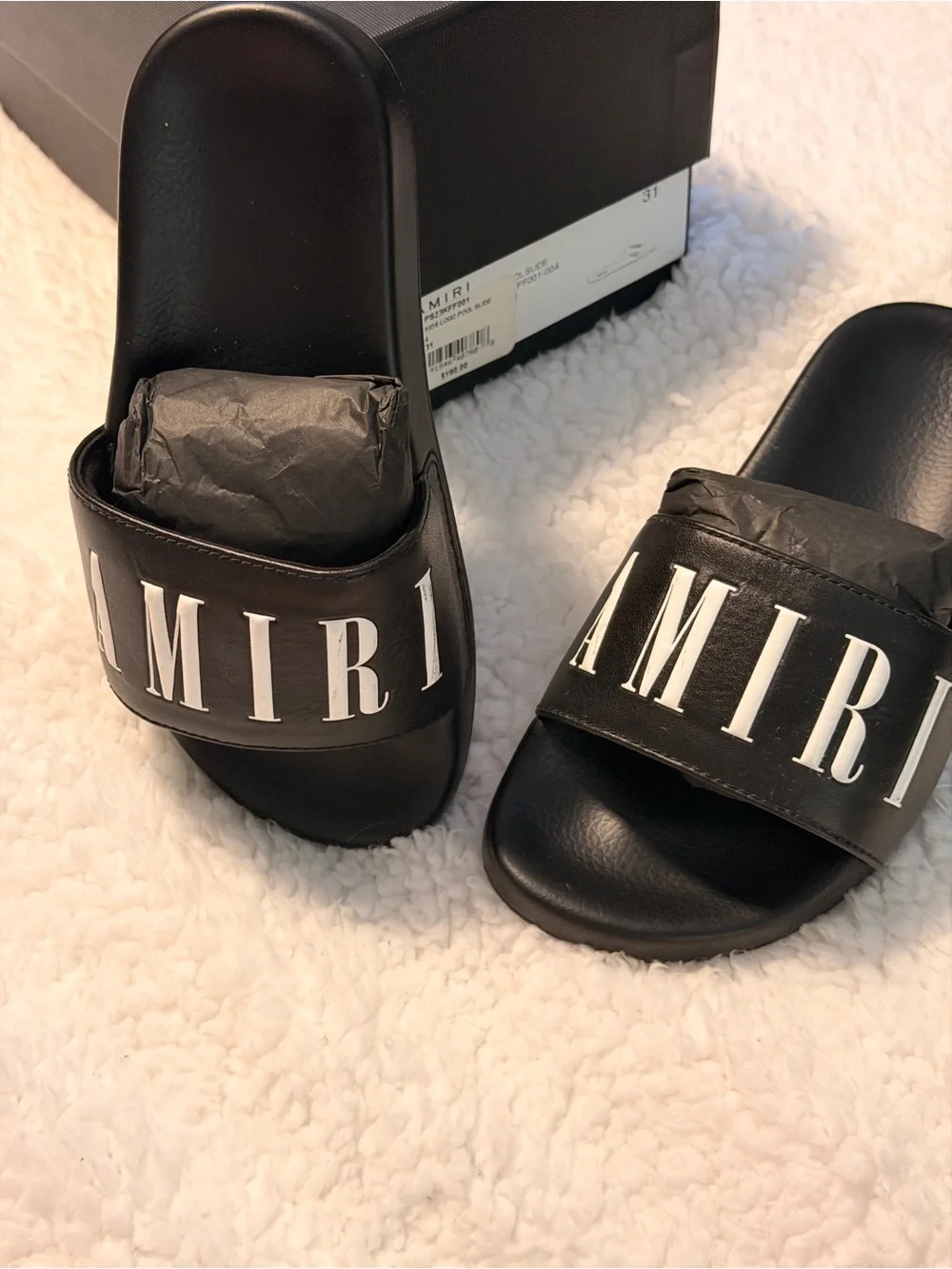 AMIRI Kids Logo Slides Sandals Black Size EU 31 US 13 w/ Box Authentic